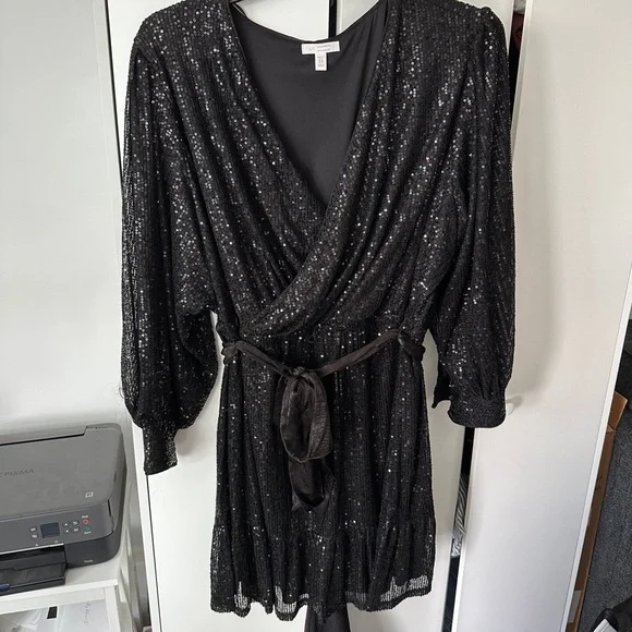 NWOT Women's LC Lauren Conrad Sequin Wrap Mini Dress - Picture 1 of 8